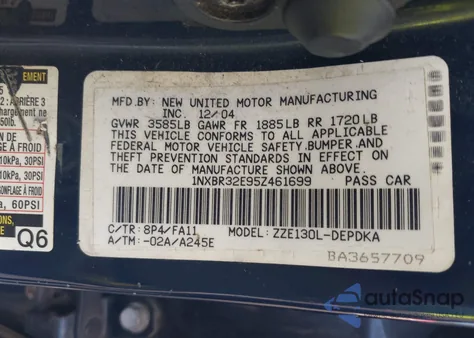 2005 Toyota Corolla Ce from USA, damaged, VIN 1NXBR32E95Z461699